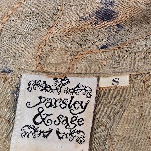 Parsley & Sage Small Button Tie Dye Boho Top Crochet Blue Tan Festival Bell Slv - Picture 5 of 11